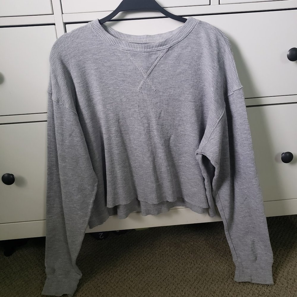 Brandy Melville Gray Long Sleeve Ribbed Shirt